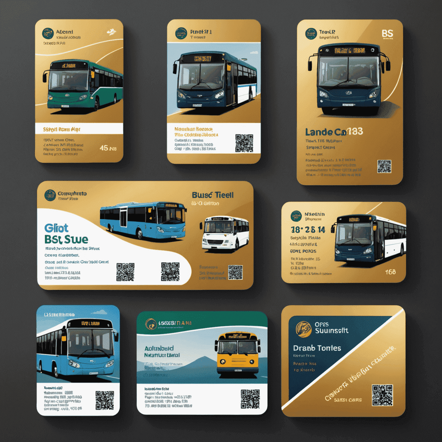 Various bus travel card types displayed, including standard, gold, and special edition cards